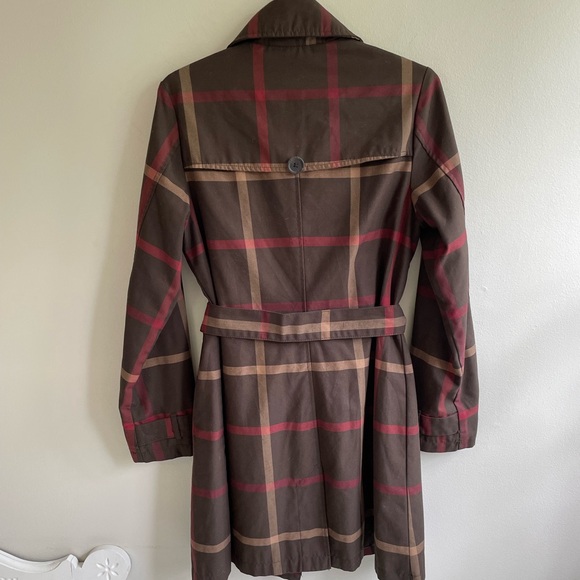 MERONA WATER REPELLANT TRENCH COAT TAN BROWN RED PLAID POCKETS BELT - Picture 9 of 13